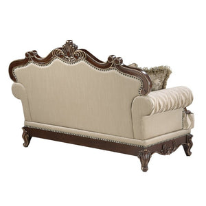 English Elm Lotus Traditional Sofa and Loveseat Set Champagne Gold Fabric with Ornate Wood Frame B009S02447