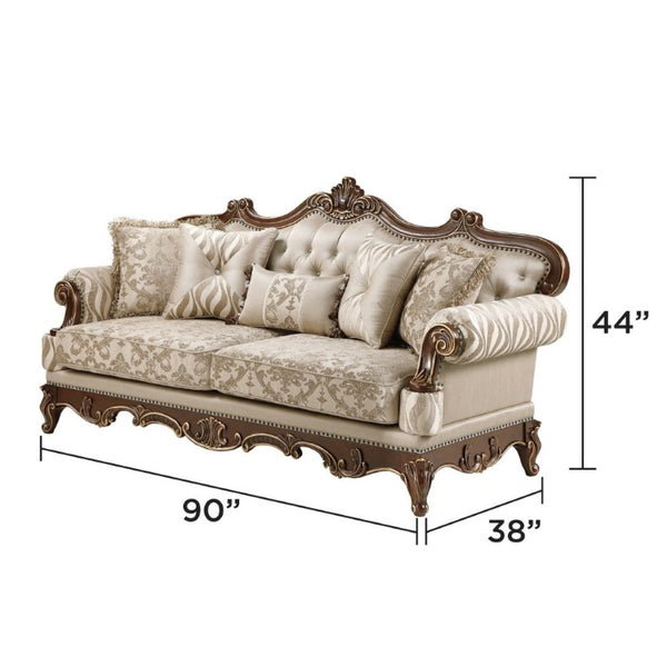 English Elm Lotus Traditional Sofa and Loveseat Set Champagne Gold Fabric with Ornate Wood Frame B009S02447