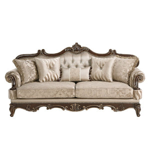 English Elm Lotus Traditional Sofa and Loveseat Set Champagne Gold Fabric with Ornate Wood Frame B009S02447