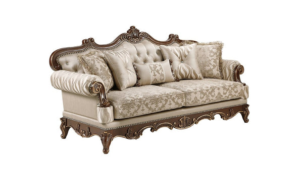 English Elm Lotus Traditional Sofa and Loveseat Set Champagne Gold Fabric with Ornate Wood Frame B009S02447