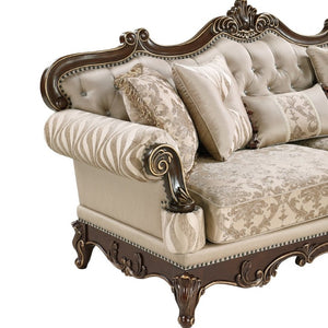 English Elm Lotus Traditional Sofa and Loveseat Set Champagne Gold Fabric with Ornate Wood Frame B009S02447