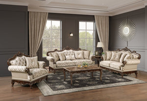 English Elm Lotus Traditional 3 Piece Sofa Loveseat and Chair Set with Gold Carved Detailing B009S02448