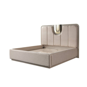 English Elm Lesli King 4 Piece Bedroom Set Upholstered LED Bed Mirrored Dresser Nightstand B009S02452