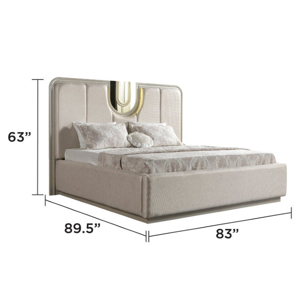 English Elm Lesli King 4 Piece Bedroom Set Upholstered LED Bed Mirrored Dresser Nightstand B009S02452