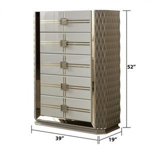 English Elm Latoya King Upholstered Bedroom Set with Tufted Headboard and Champagne Metallic Trim B009S02460