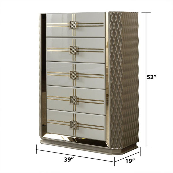 English Elm Latoya King Upholstered Bedroom Set with Tufted Headboard and Champagne Metallic Trim B009S02460