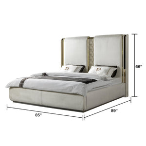 English Elm Latoya King Upholstered Bedroom Set with Tufted Headboard and Champagne Metallic Trim B009S02460