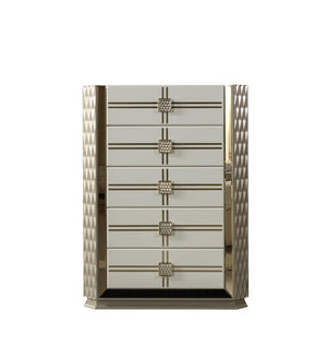 English Elm Latoya Queen Bedroom Set Glam Upholstered Bed Champagne Metallic Geometric Suite B009S02461