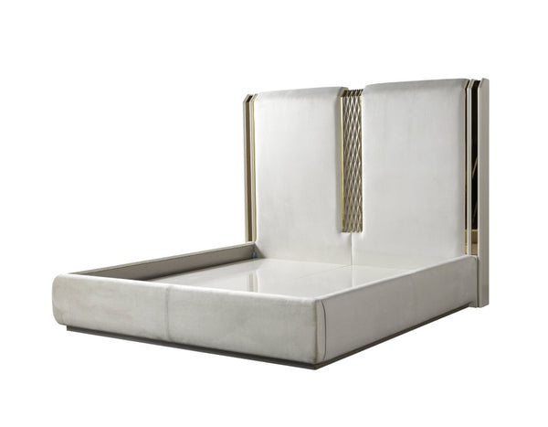 English Elm Latoya Queen Bedroom Set Glam Upholstered Bed Champagne Metallic Geometric Suite B009S02461