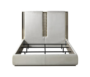 English Elm Latoya Queen Bedroom Set Glam Upholstered Bed Champagne Metallic Geometric Suite B009S02461