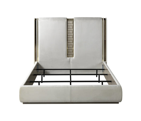 English Elm Latoya Queen Bedroom Set Glam Upholstered Bed Champagne Metallic Geometric Suite B009S02461