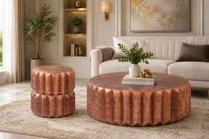 English Elm 321 Modern Aluminum Accent Table Set Geometric Faceted Panels Antique Copper Finish B009S02463