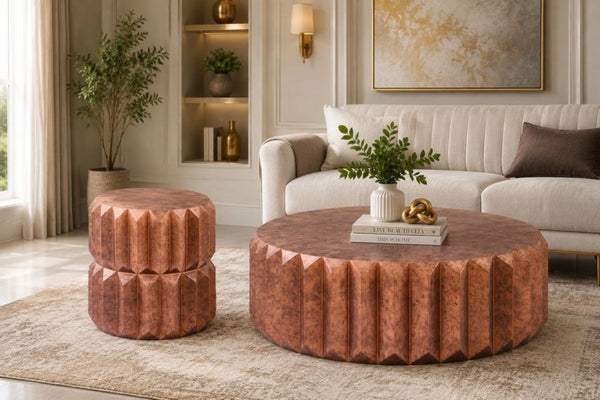 English Elm 321 Modern Aluminum Accent Table Set Geometric Faceted Panels Antique Copper Finish B009S02463