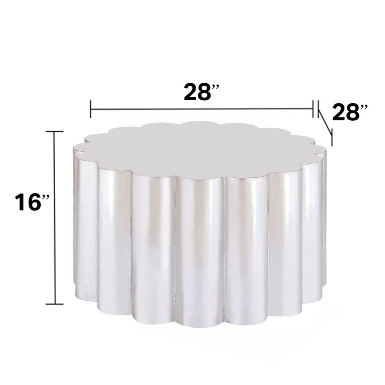 English Elm 301 Modern Sculptural Aluminum 2 Piece Table Set with Scalloped Antique Silver Finish B009S02468