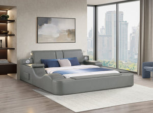 English Elm Zoya King Platform Bed Faux Leather with Massage Bluetooth Storage and Reading Lights Gray B009S02471