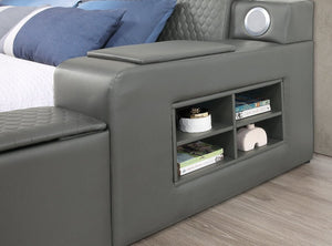 English Elm Zoya King Platform Bed Faux Leather with Massage Bluetooth Storage and Reading Lights Gray B009S02471