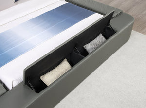 English Elm Zoya King Platform Bed Faux Leather with Massage Bluetooth Storage and Reading Lights Gray B009S02471