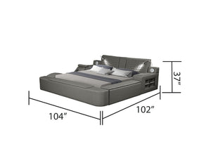 English Elm Zoya King Platform Bed Faux Leather with Massage Bluetooth Storage and Reading Lights Gray B009S02471