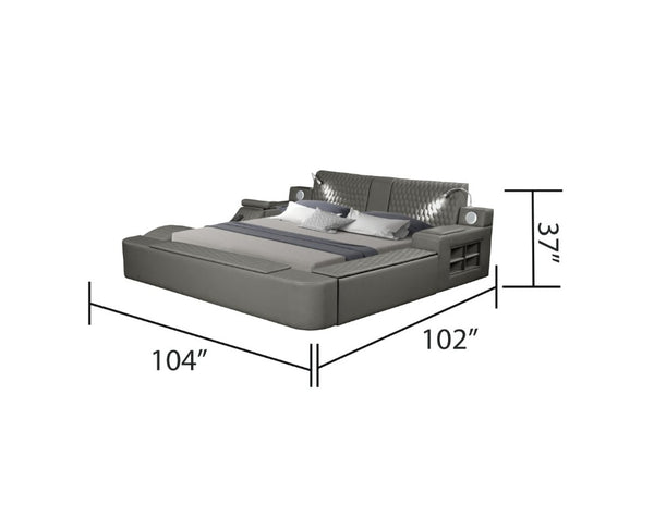 English Elm Zoya King Platform Bed Faux Leather with Massage Bluetooth Storage and Reading Lights Gray B009S02471
