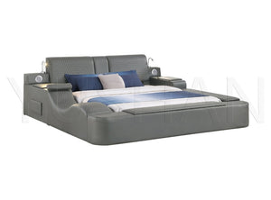 English Elm Zoya King Platform Bed Faux Leather with Massage Bluetooth Storage and Reading Lights Gray B009S02471