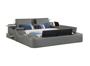 English Elm Zoya King Platform Bed Faux Leather with Massage Bluetooth Storage and Reading Lights Gray B009S02471