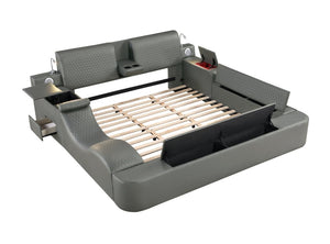 English Elm Zoya King Platform Bed Faux Leather with Massage Bluetooth Storage and Reading Lights Gray B009S02471