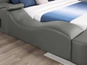 English Elm Zoya King Platform Bed Faux Leather with Massage Bluetooth Storage and Reading Lights Gray B009S02471