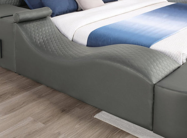 English Elm Zoya King Platform Bed Faux Leather with Massage Bluetooth Storage and Reading Lights Gray B009S02471