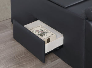 English Elm Zoya King Platform Bed Faux Leather with Massage Bluetooth Storage and Reading Lights Black B009S02472