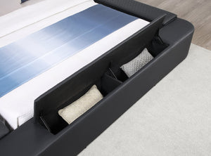 English Elm Zoya King Platform Bed Faux Leather with Massage Bluetooth Storage and Reading Lights Black B009S02472