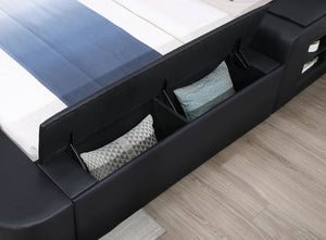 English Elm Zoya King Platform Bed Faux Leather with Massage Bluetooth Storage and Reading Lights Black B009S02472