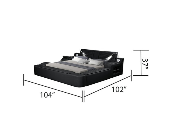English Elm Zoya King Platform Bed Faux Leather with Massage Bluetooth Storage and Reading Lights Black B009S02472