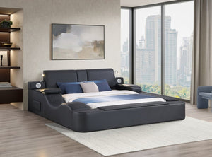 English Elm Zoya King Platform Bed Faux Leather with Massage Bluetooth Storage and Reading Lights Black B009S02472