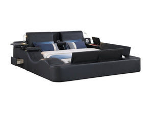English Elm Zoya King Platform Bed Faux Leather with Massage Bluetooth Storage and Reading Lights Black B009S02472