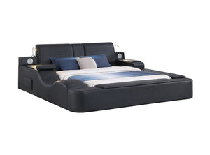 English Elm Zoya King Platform Bed Faux Leather with Massage Bluetooth Storage and Reading Lights Black B009S02472