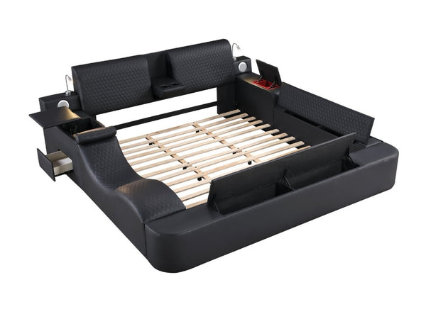 English Elm Zoya King Platform Bed Faux Leather with Massage Bluetooth Storage and Reading Lights Black B009S02472