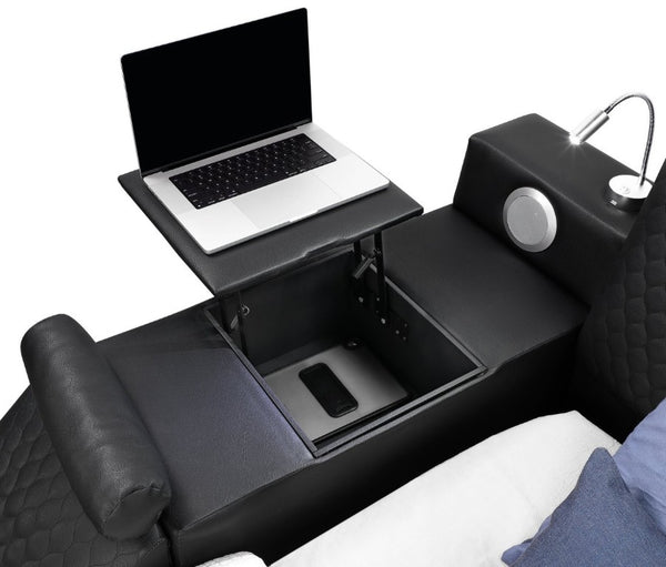 English Elm Zoya King Platform Bed Faux Leather with Massage Bluetooth Storage and Reading Lights Black B009S02472