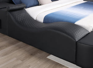 English Elm Zoya King Platform Bed Faux Leather with Massage Bluetooth Storage and Reading Lights Black B009S02472