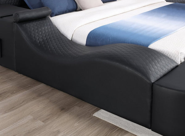 English Elm Zoya King Platform Bed Faux Leather with Massage Bluetooth Storage and Reading Lights Black B009S02472