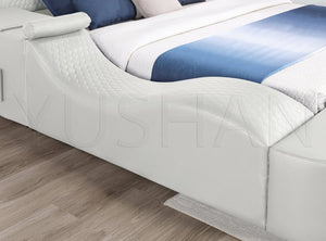English Elm Zoya King Platform Bed Faux Leather with Massage Bluetooth Storage and Reading Lights Beige B009S02473