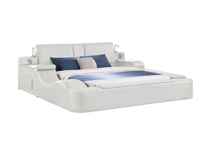English Elm Zoya King Platform Bed Faux Leather with Massage Bluetooth Storage and Reading Lights Beige B009S02473