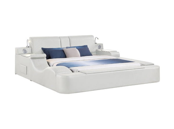 English Elm Zoya King Platform Bed Faux Leather with Massage Bluetooth Storage and Reading Lights Beige B009S02473