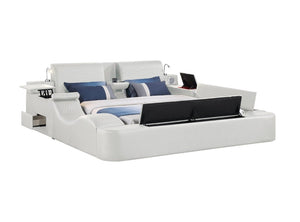 English Elm Zoya King Platform Bed Faux Leather with Massage Bluetooth Storage and Reading Lights Beige B009S02473