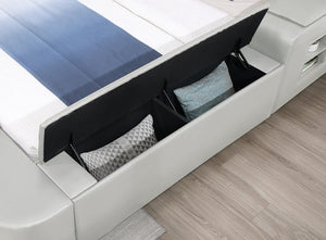 English Elm Zoya King Platform Bed Faux Leather with Massage Bluetooth Storage and Reading Lights Beige B009S02473