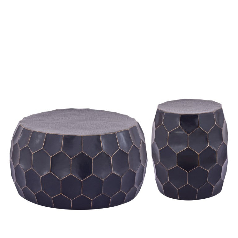 English Elm Ct101 Hand-Hammered Iron 2-Piece Table Set Matte Black Drum Silhouette Living Room B009S02479