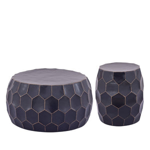English Elm Ct101 Hand-Hammered Iron 2-Piece Table Set Matte Black Drum Silhouette Living Room B009S02479