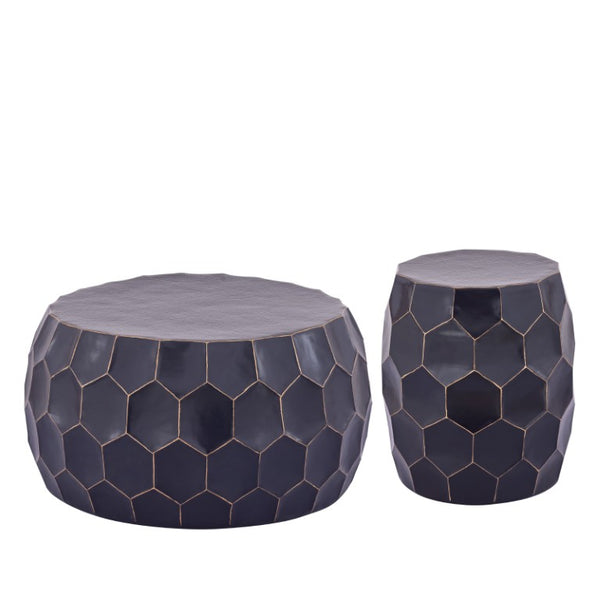English Elm Ct101 Hand-Hammered Iron 2-Piece Table Set Matte Black Drum Silhouette Living Room B009S02479
