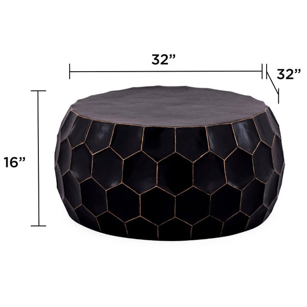 English Elm Ct101 Hand-Hammered Iron 2-Piece Table Set Matte Black Drum Silhouette Living Room B009S02479