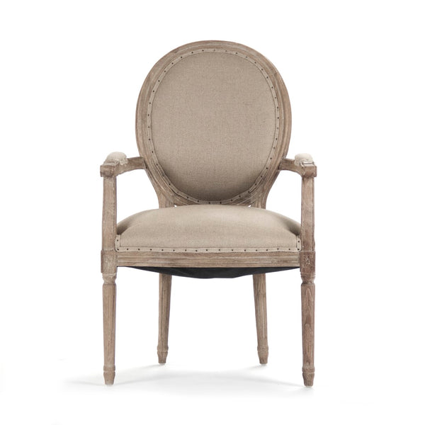 Medallion Arm Chair Limed Grey Oak, Hemp Linen B009 E272 H009 Zentique