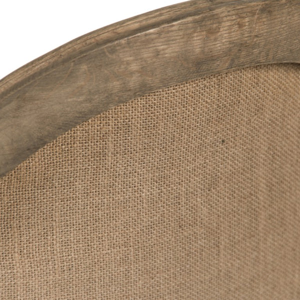 Zentique Medallion Oak Arm Chair with Top-Grain Leather & Burlap Accent — Compact Classic Seating, Durable Craftsmanship B009 E255-3 CP035 Jute